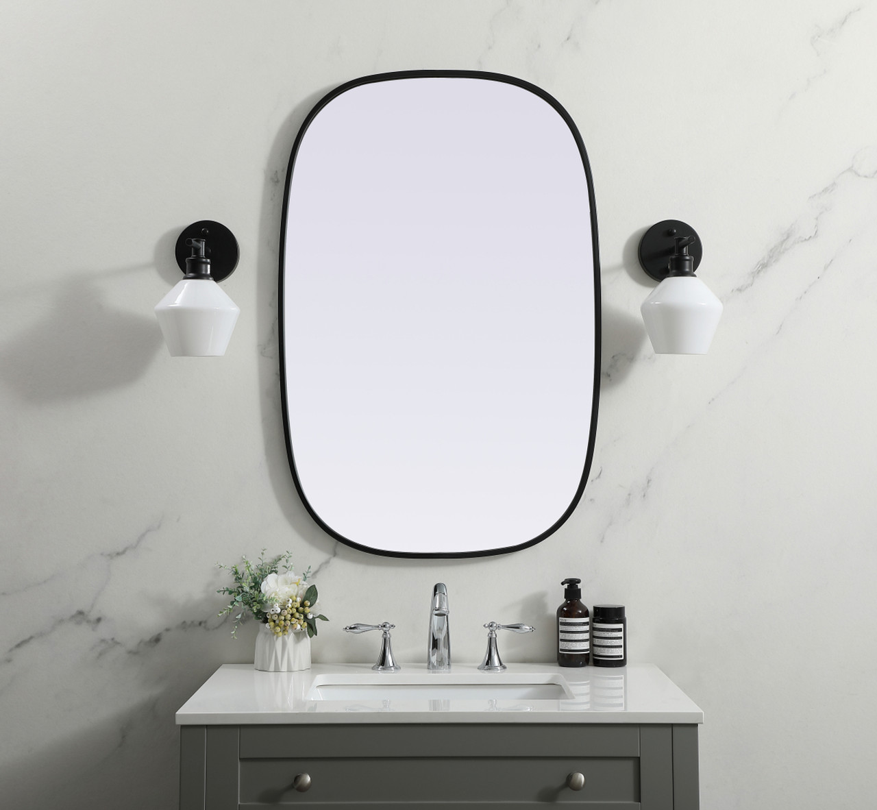 Elegant Decor MR2B2436BLK Metal Frame Oval Mirror 24x36 Inch in Black