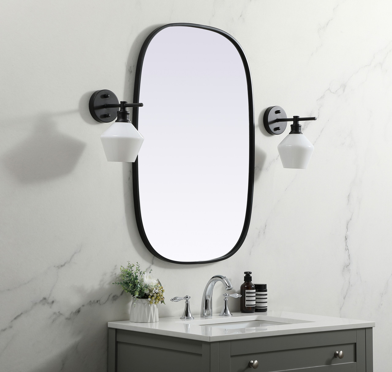 Elegant Decor MR2B2436BLK Metal Frame Oval Mirror 24x36 Inch in Black