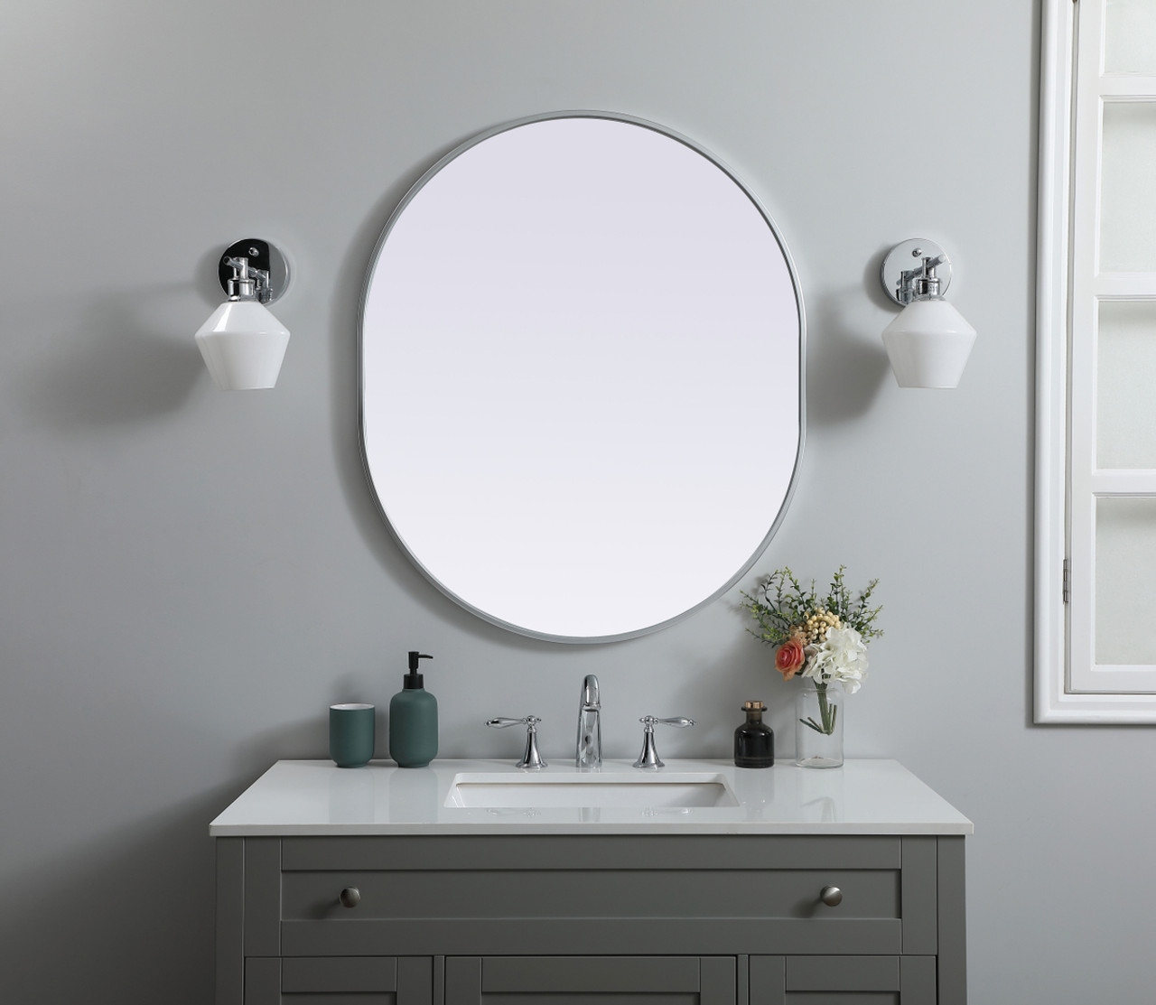 Elegant Decor MR2A3036SIL Metal Frame Oval Mirror 30x36 Inch in Silver