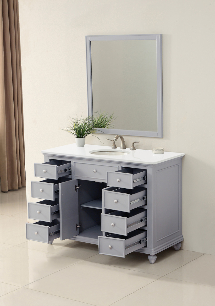 Elegant Kitchen and Bath VF12348GR-VW 48 inch Single Bathroom vanity in Light Grey with ivory white engineered marble