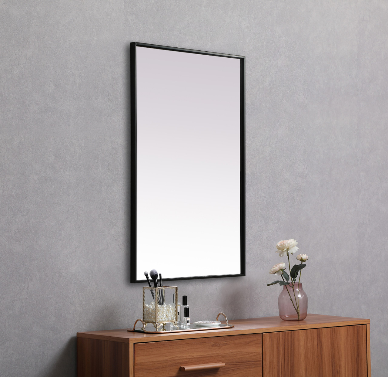 Elegant Decor MR42436BK Metal Frame Rectangle Mirror 24x36 Inch in Black