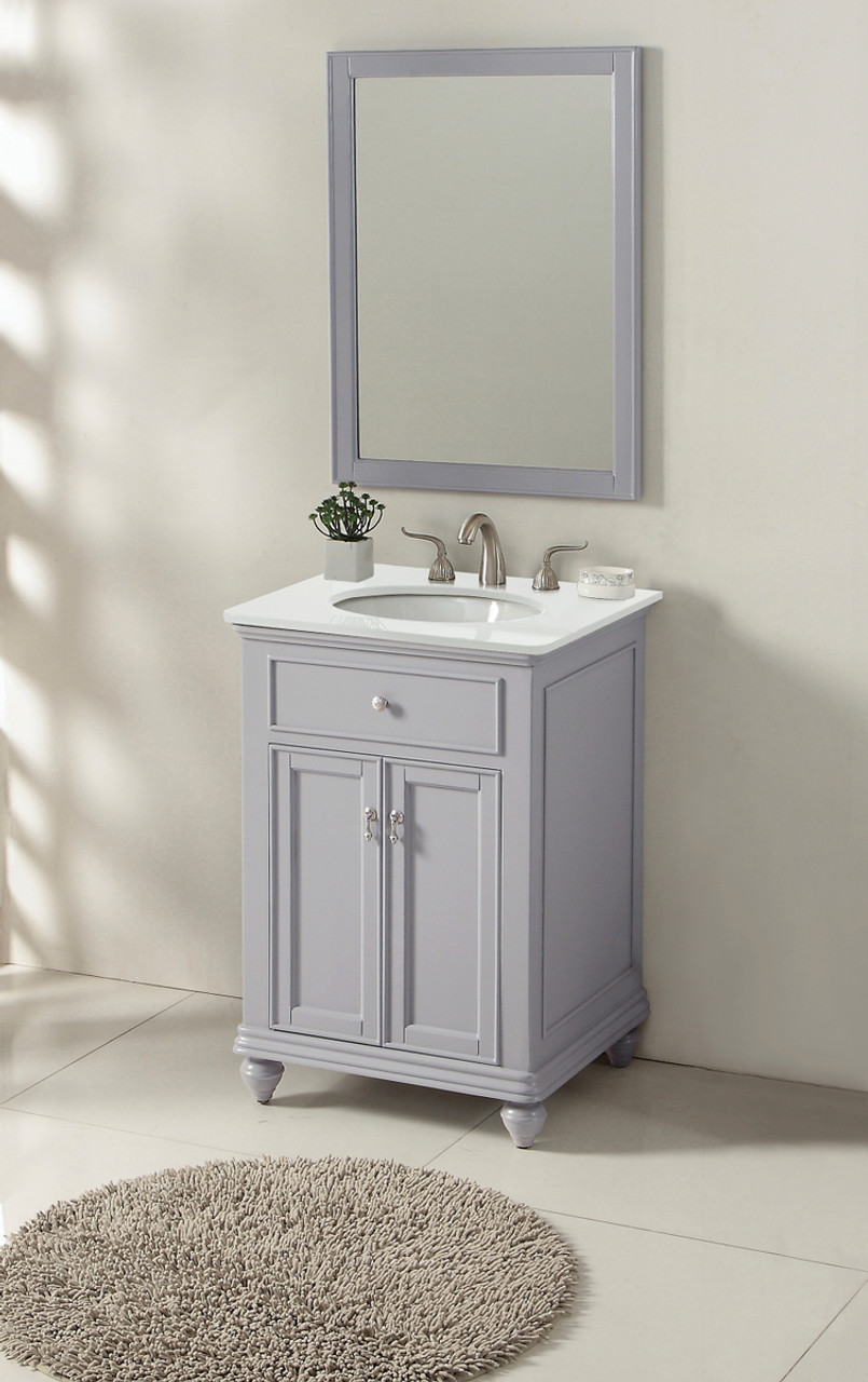 Elegant Kitchen and Bath VF12324GR-VW 24 inch Single Bathroom vanity in Light Grey with ivory white engineered marble