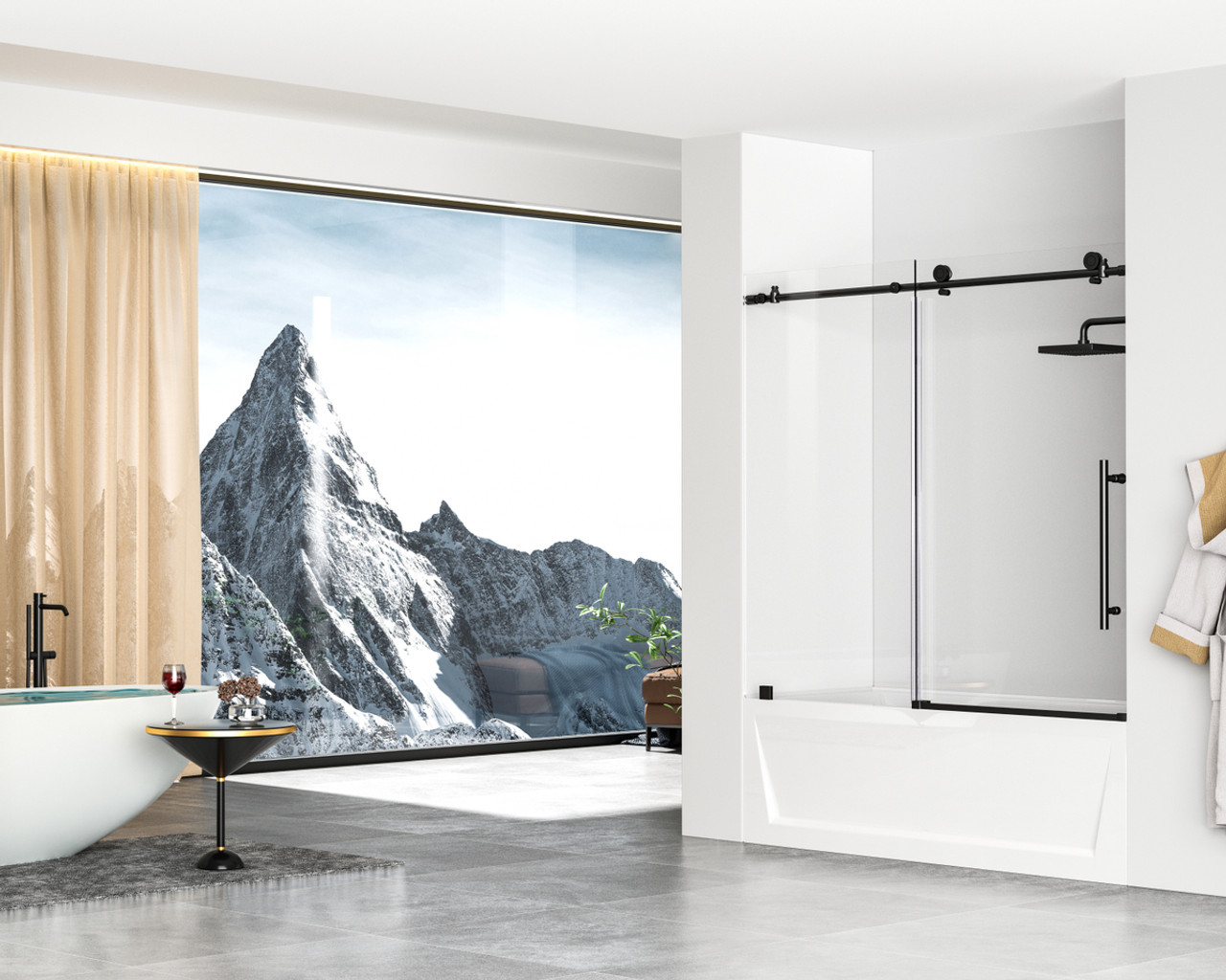 Elegant Kitchen and Bath TD111-6060MBK Frameless tub door 60 x 60 Matte Black