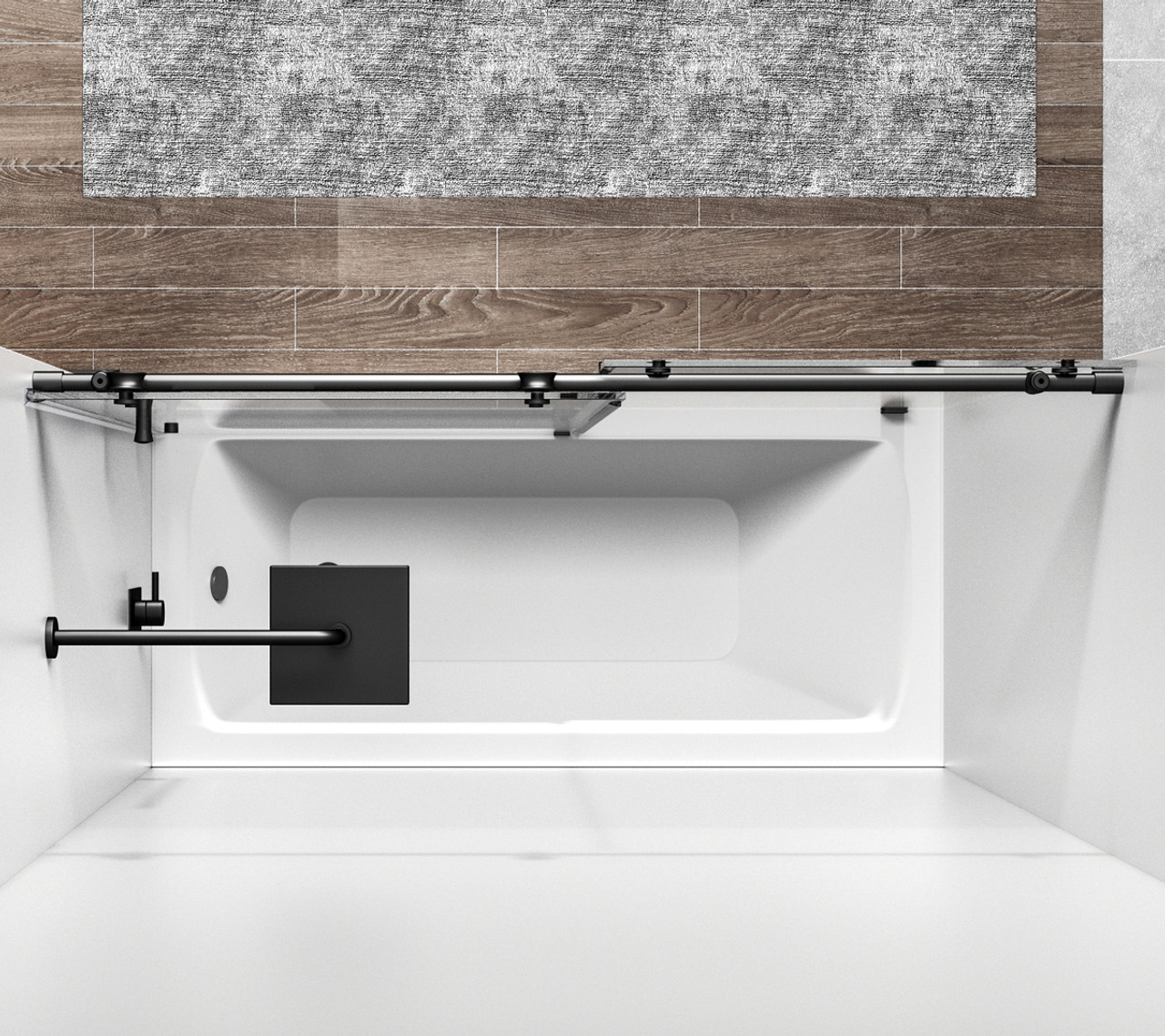 Elegant Kitchen and Bath TD111-6060MBK Frameless tub door 60 x 60 Matte Black