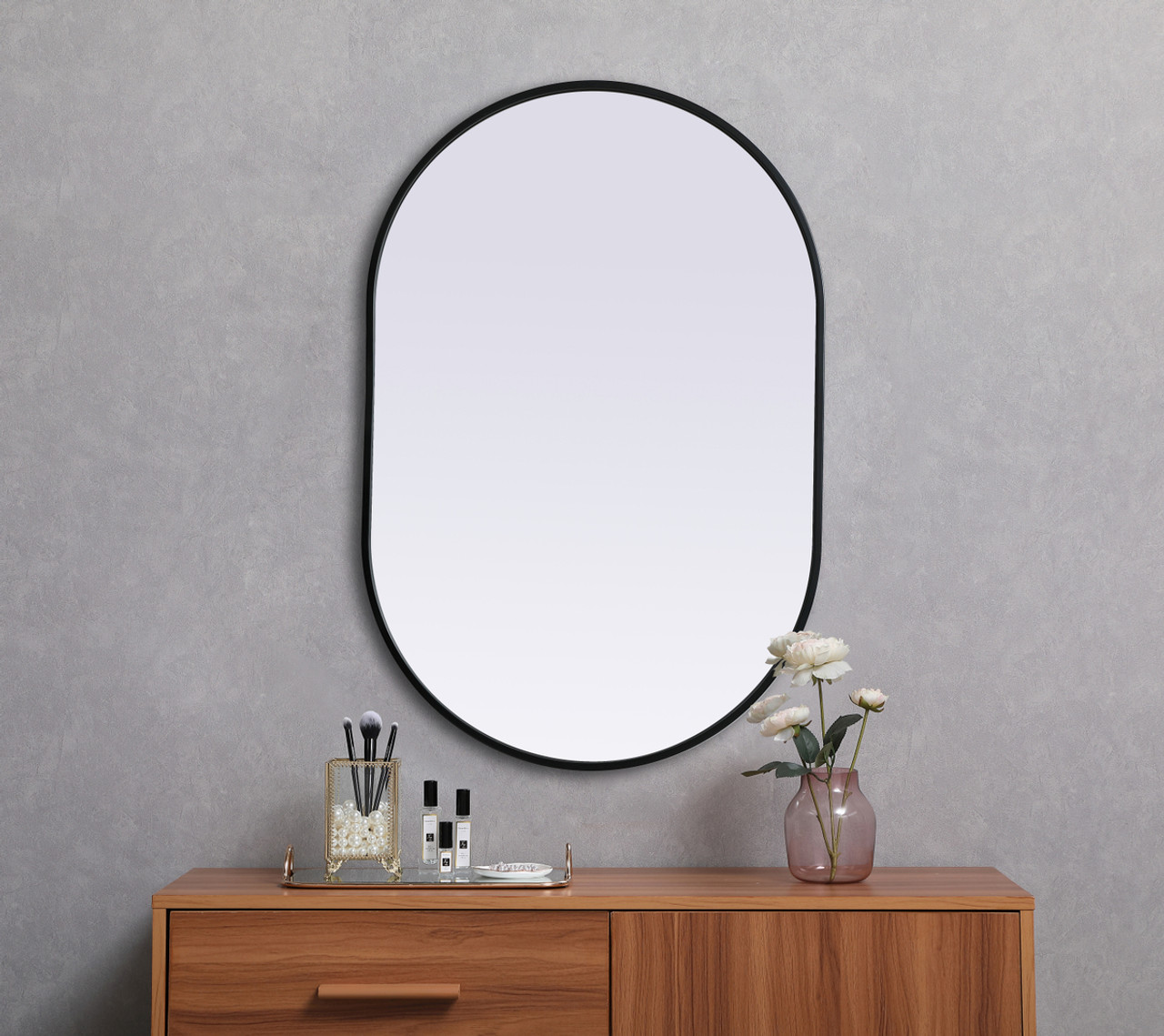 Elegant Decor MR2A2436BLK Metal Frame Oval Mirror 24x36 Inch in Black