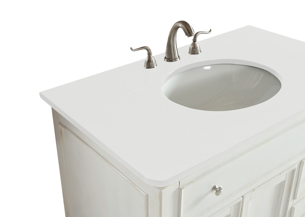 Elegant Kitchen and Bath VF12336AW-VW 36 inch Single Bathroom vanity in Antique White with ivory white engineered marble