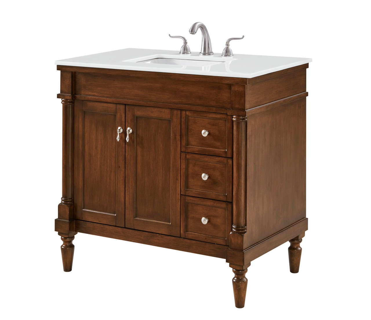 Elegant Kitchen and Bath VF13036WT-VW 36 inch Single Bathroom vanity in Walnut with ivory white engineered marble Elegant Kitchen and Bath VF13036WT-VW 36 inch Single Bathroom vanity in Walnut with ivory white engineered marble