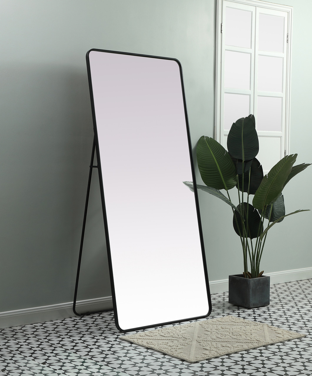 Elegant Decor MR803272BK Soft Corner Metal Rectangle Mirror 32x72 Inch in Black