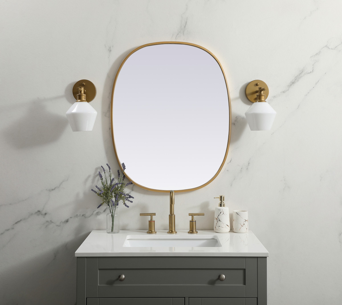 Elegant Decor MR2B2430BRS Metal Frame Oval Mirror 24x30 Inch in Brass