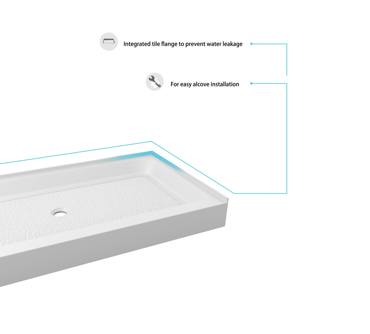 Elegant Kitchen and Bath STY01-C6032 60x32 inch Single threshold shower tray center drain in glossy white