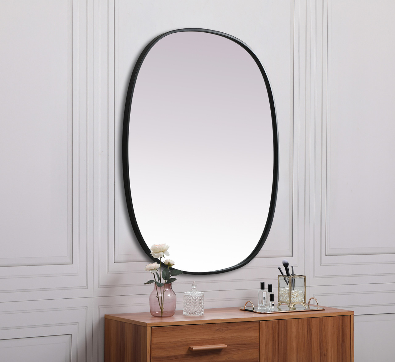 Elegant Decor MR2B3036BLK Metal Frame Oval Mirror 30x36 Inch in Black