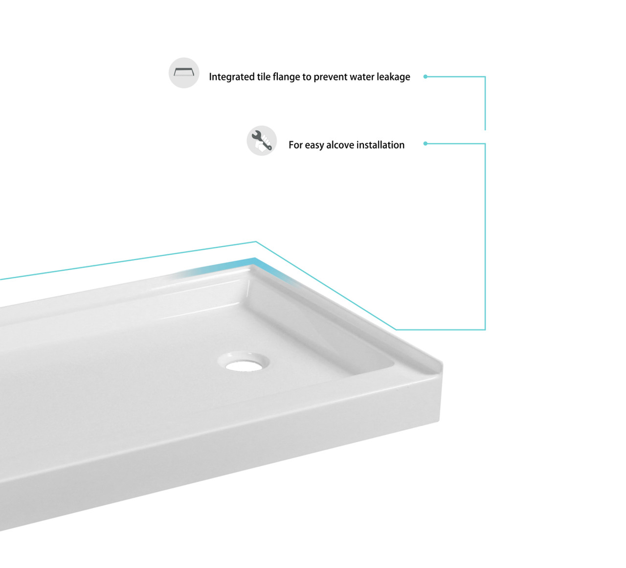 Elegant Kitchen and Bath STY01-R6030 60x30 inch Single threshold shower tray right drain in glossy white