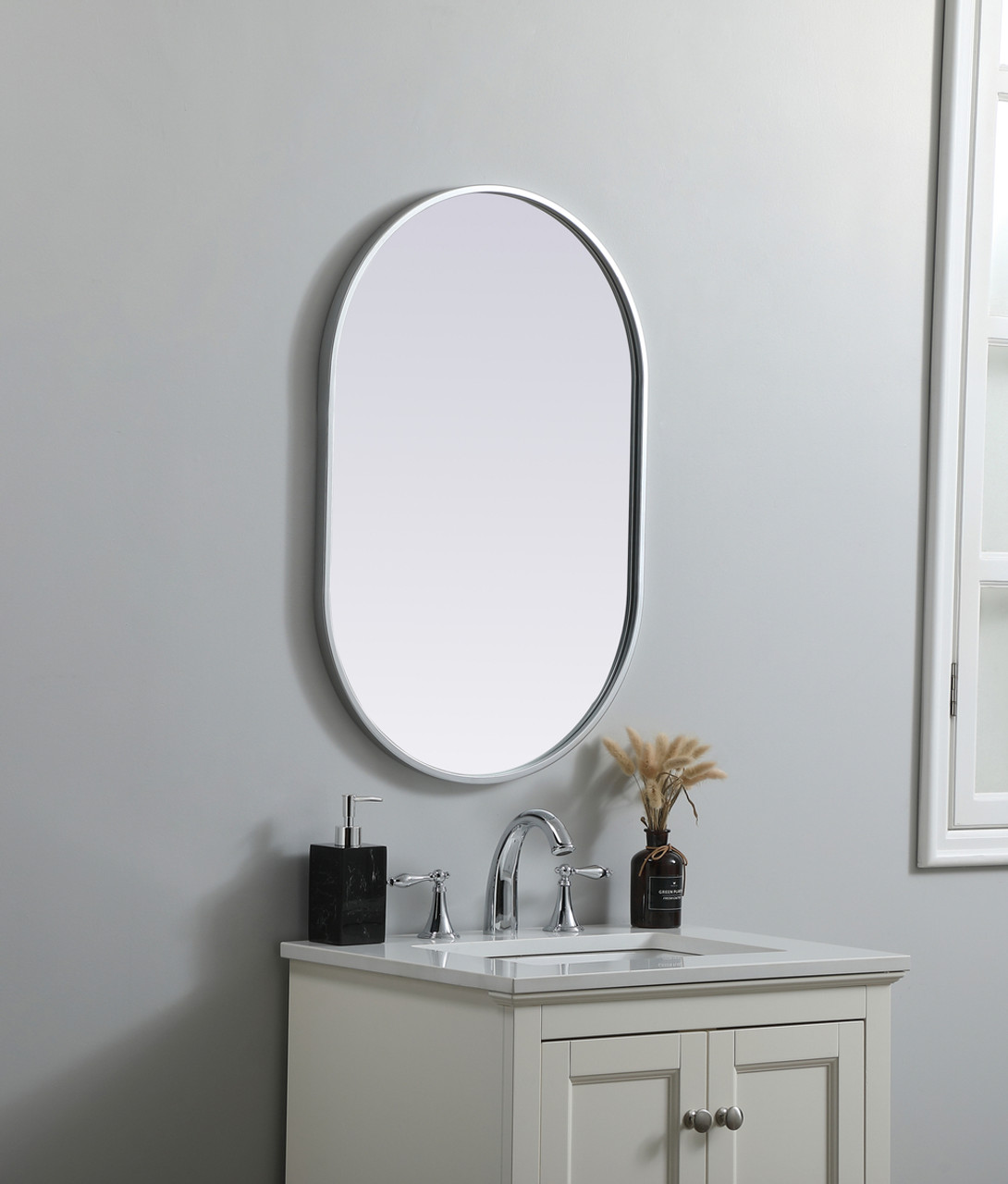 Elegant Decor MR2A2030SIL Metal Frame Oval Mirror 20x30 Inch in Silver