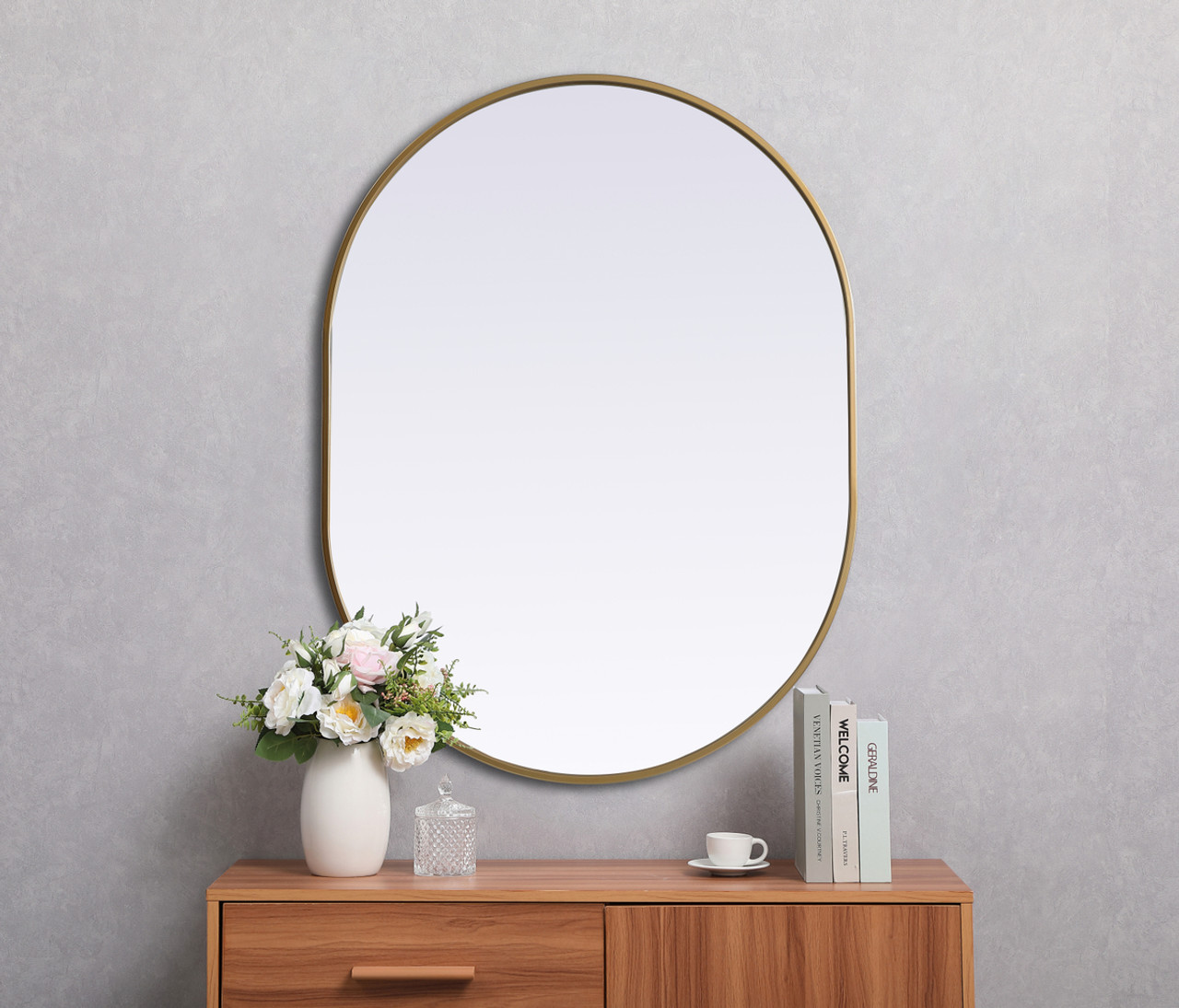 Elegant Decor MR2A3040BRS Metal Frame Oval Mirror 30x40 Inch in Brass