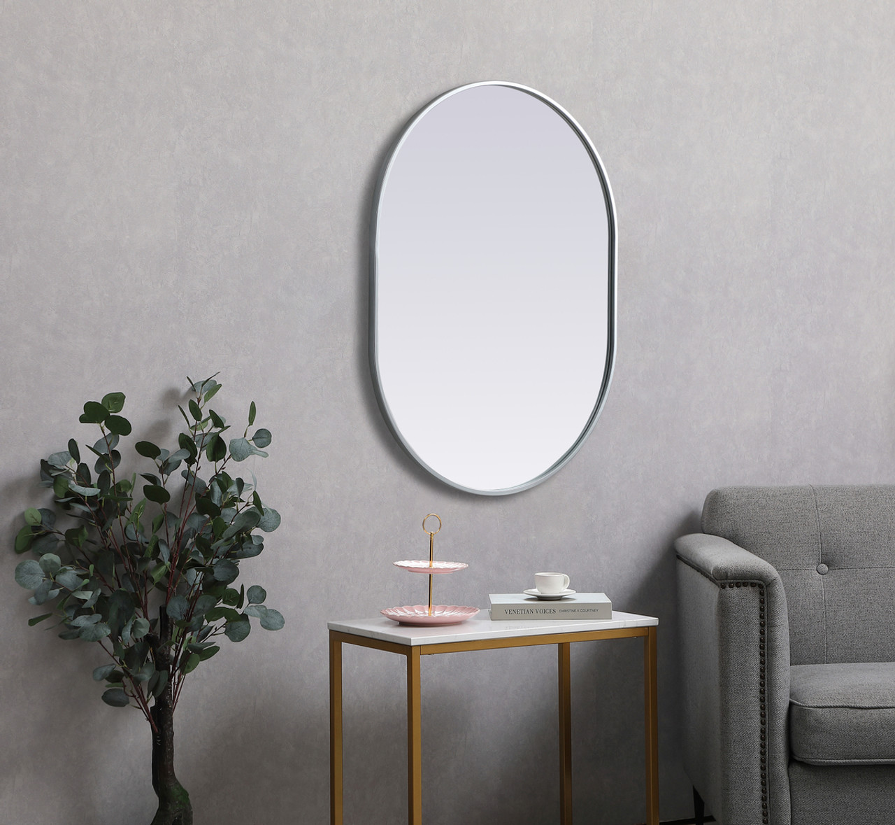 Elegant Decor MR2A2736SIL Metal Frame Oval Mirror 27x36 Inch in Silver