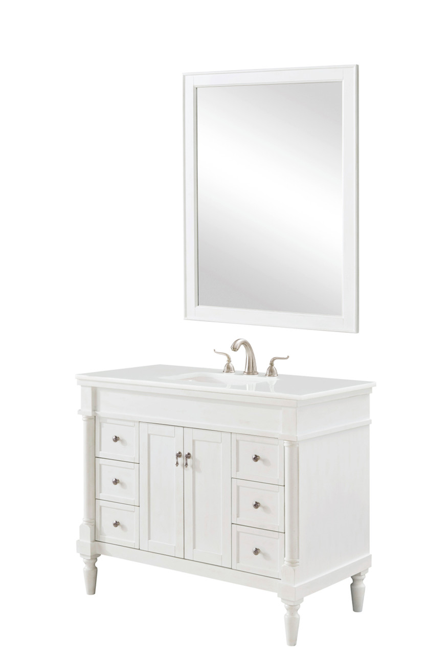 Elegant Kitchen and Bath VF13042AW-VW 42 inch Single Bathroom vanity in Antique White with ivory white engineered marble