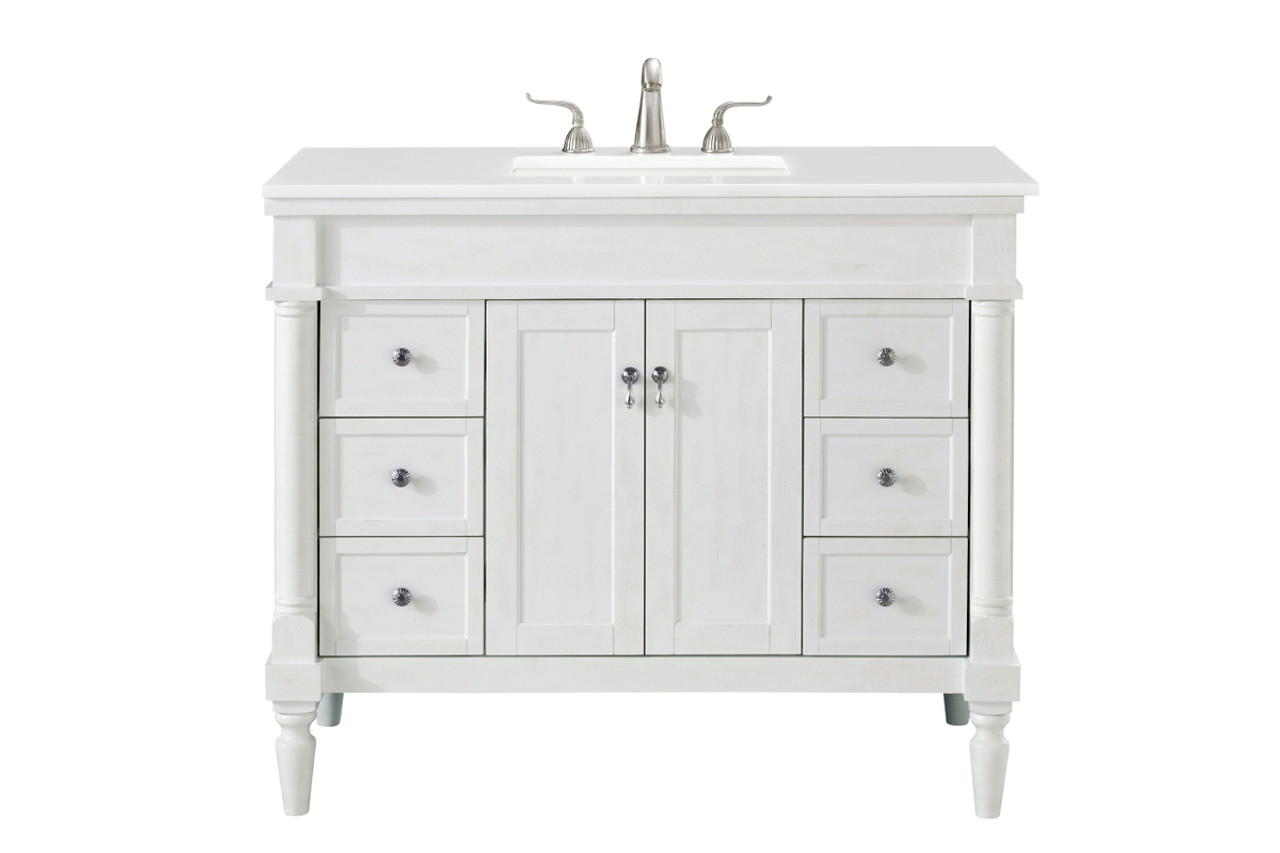 Elegant Kitchen and Bath VF13042AW-VW 42 inch Single Bathroom vanity in Antique White with ivory white engineered marble