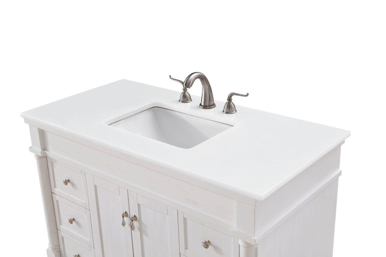 Elegant Kitchen and Bath VF13042AW-VW 42 inch Single Bathroom vanity in Antique White with ivory white engineered marble