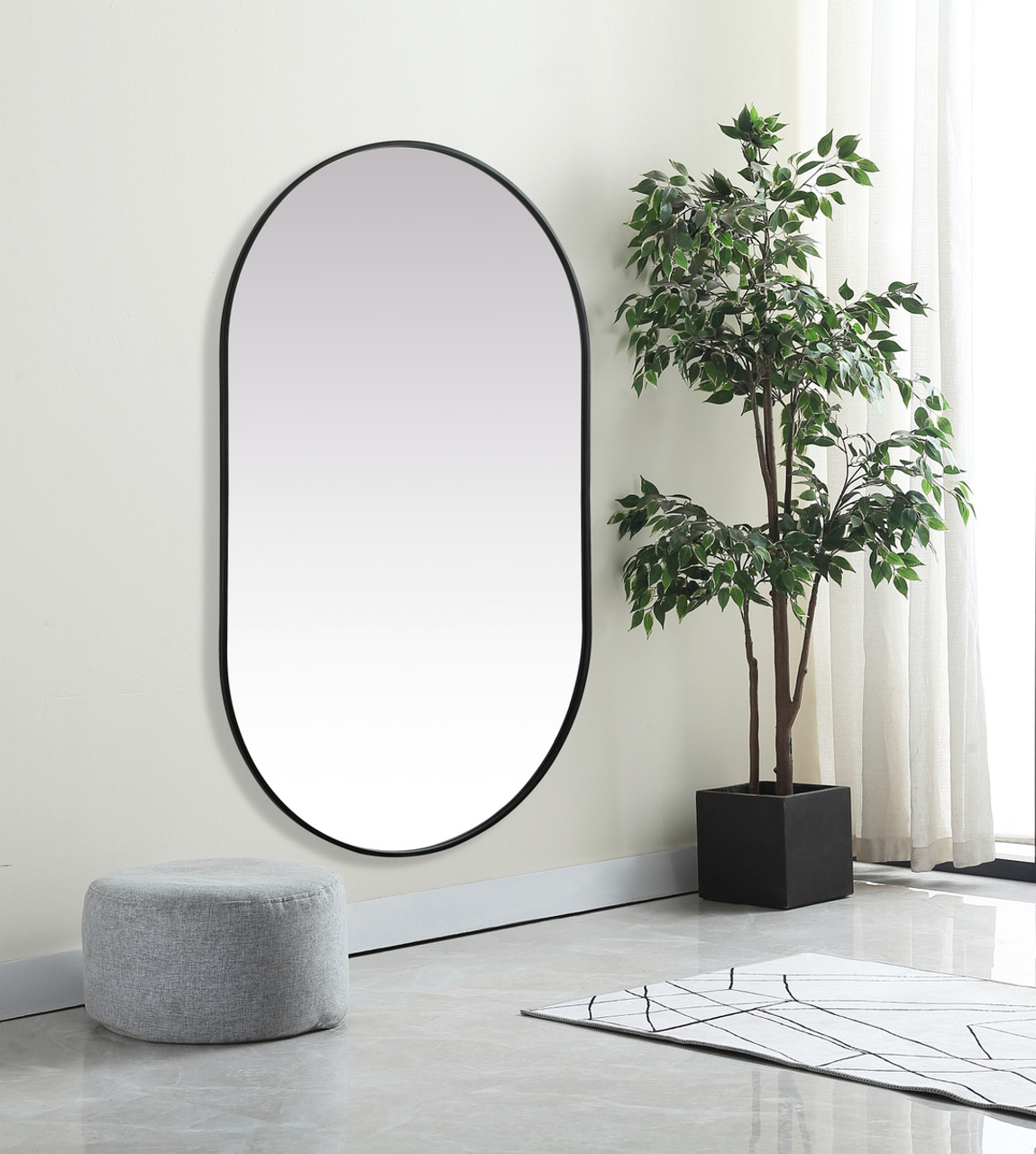 Elegant Decor MR2A3660BLK Metal Frame Oval Mirror 36x60 Inch in Black