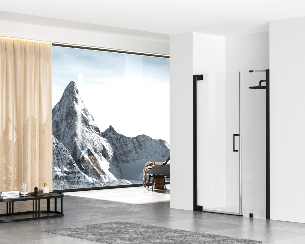 Elegant Kitchen and Bath SD404-4872MBK Semi-frameless hinged shower door 48 x 72 Matte Black