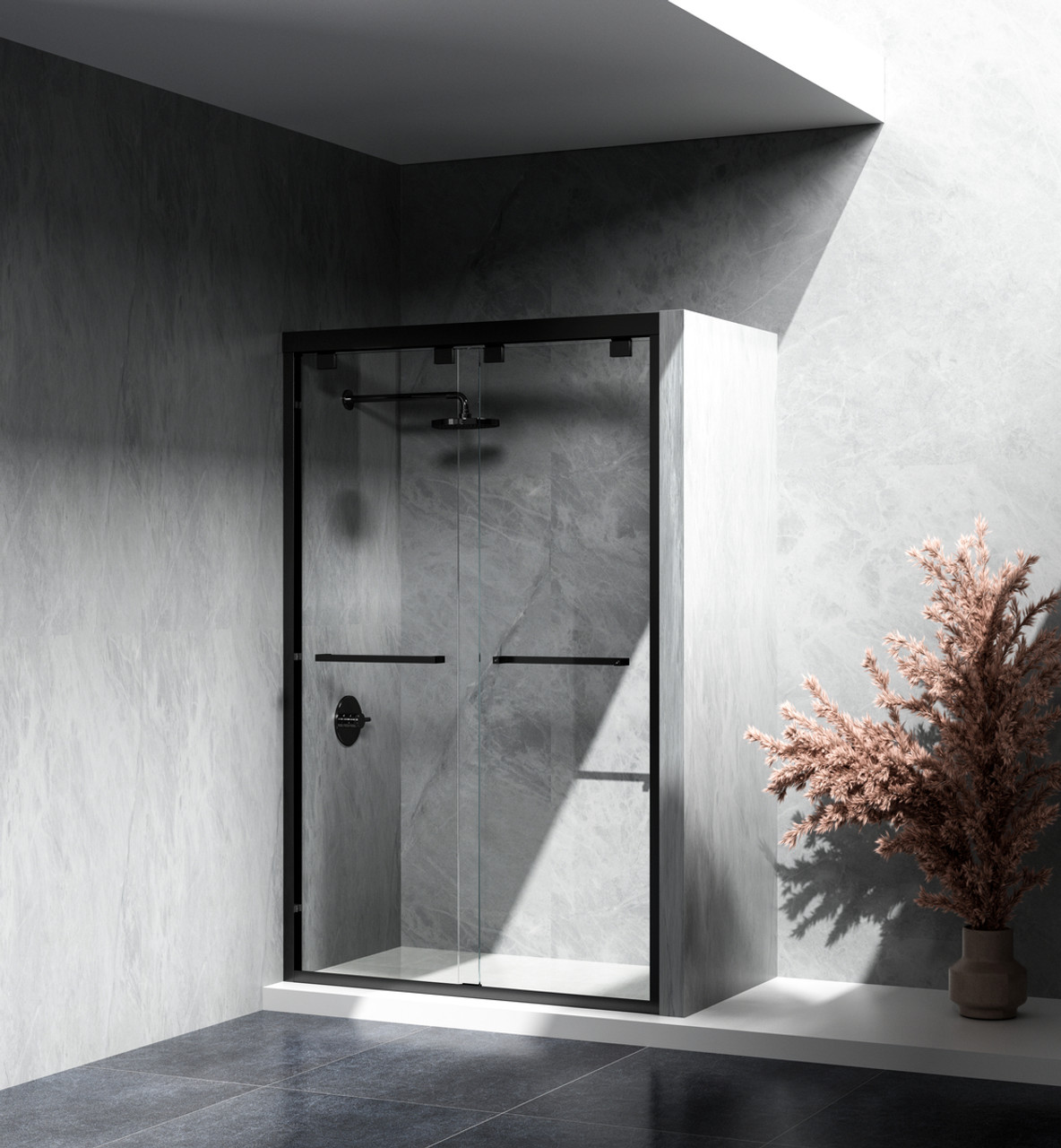 Elegant Kitchen and Bath SD303-4876MBK Semi-frameless shower door 48 x 76 Matte Black