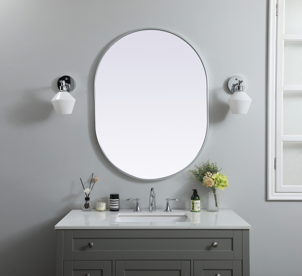 Elegant Decor MR2A3040SIL Metal Frame Oval Mirror 30x40 Inch in Silver