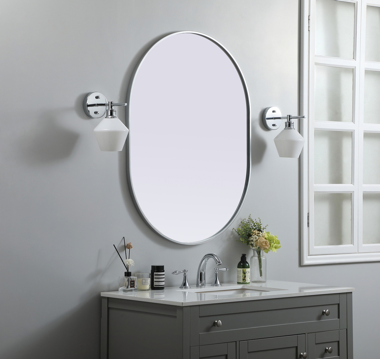 Elegant Decor MR2A3040SIL Metal Frame Oval Mirror 30x40 Inch in Silver