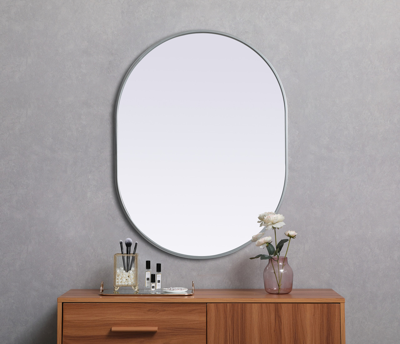 Elegant Decor MR2A3040SIL Metal Frame Oval Mirror 30x40 Inch in Silver