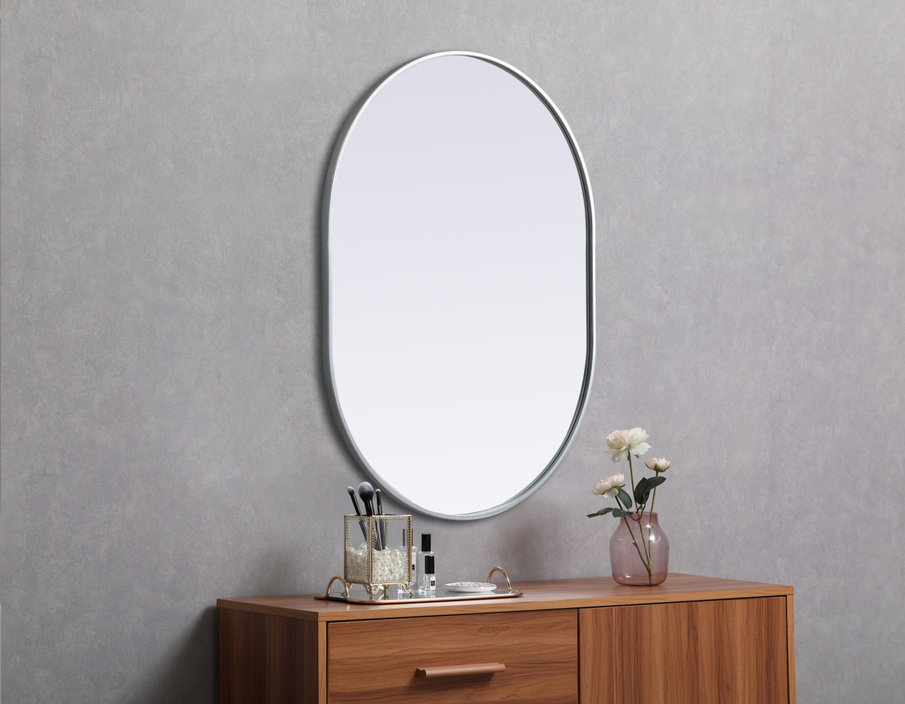 Elegant Decor MR2A3040SIL Metal Frame Oval Mirror 30x40 Inch in Silver