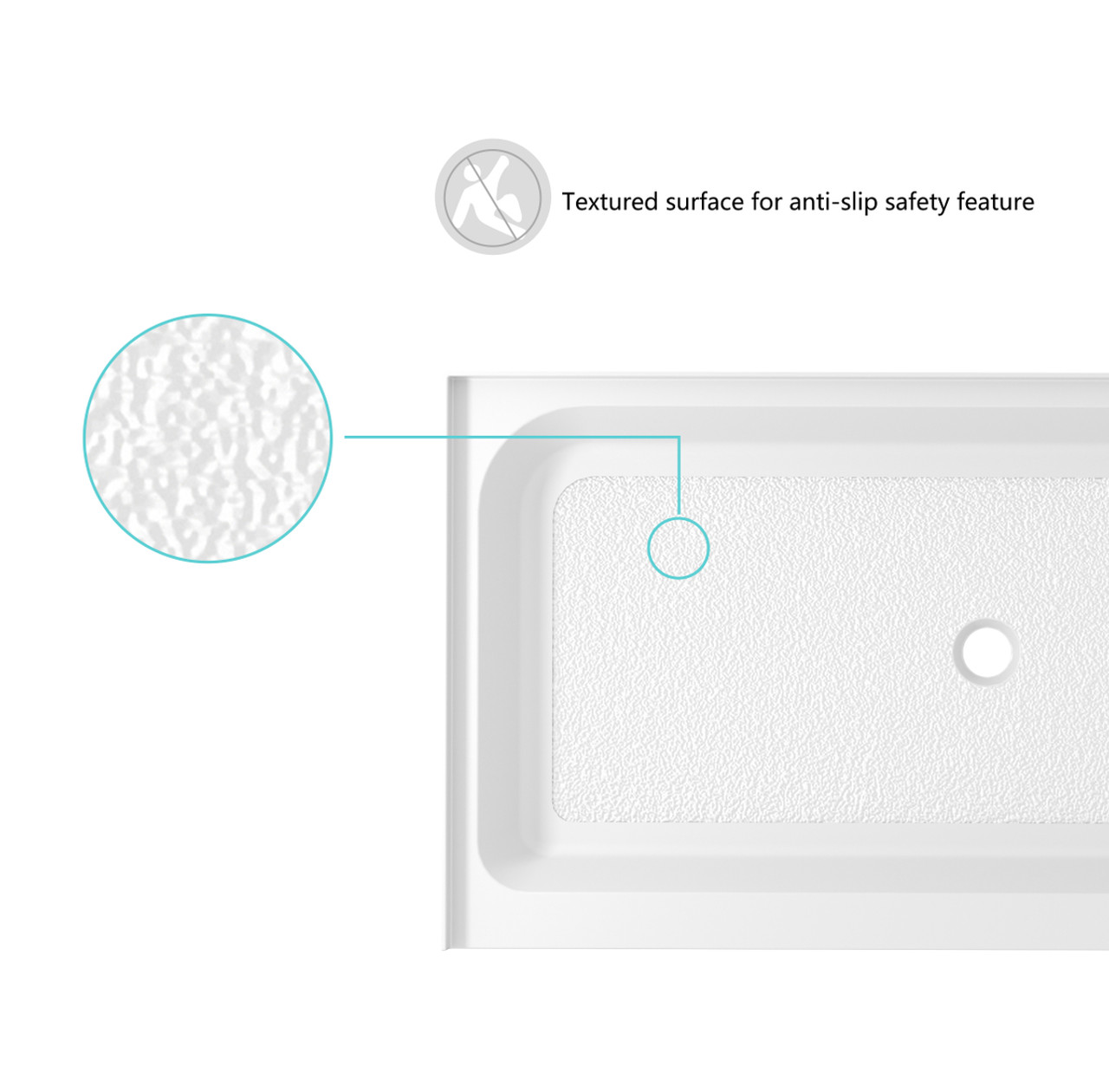 Elegant Kitchen and Bath STY01-C4836 48x36 inch Single threshold shower tray center drain in glossy white