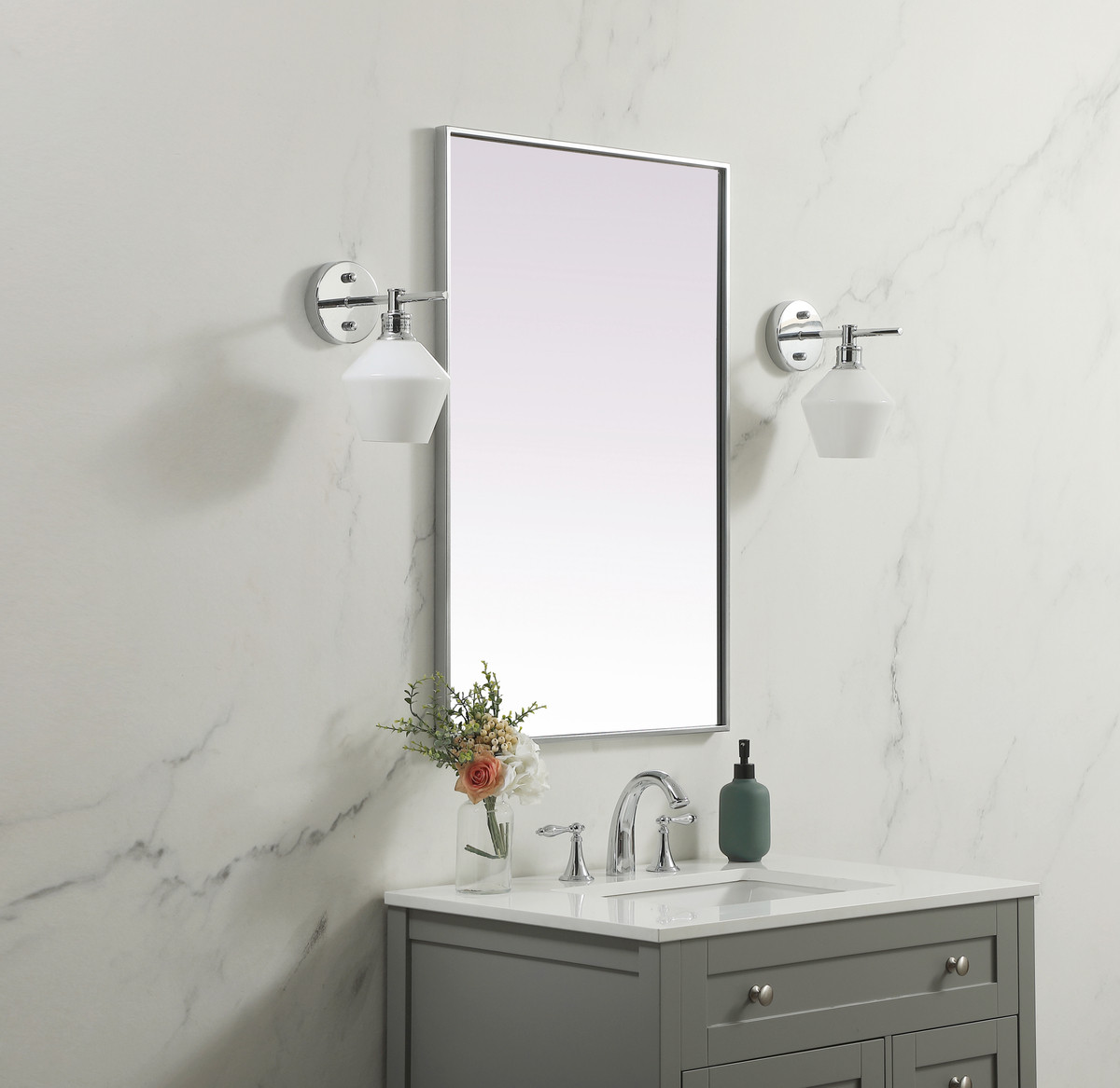 Elegant Decor MR42436S Metal Frame Rectangle Mirror 24x36 Inch in Silver
