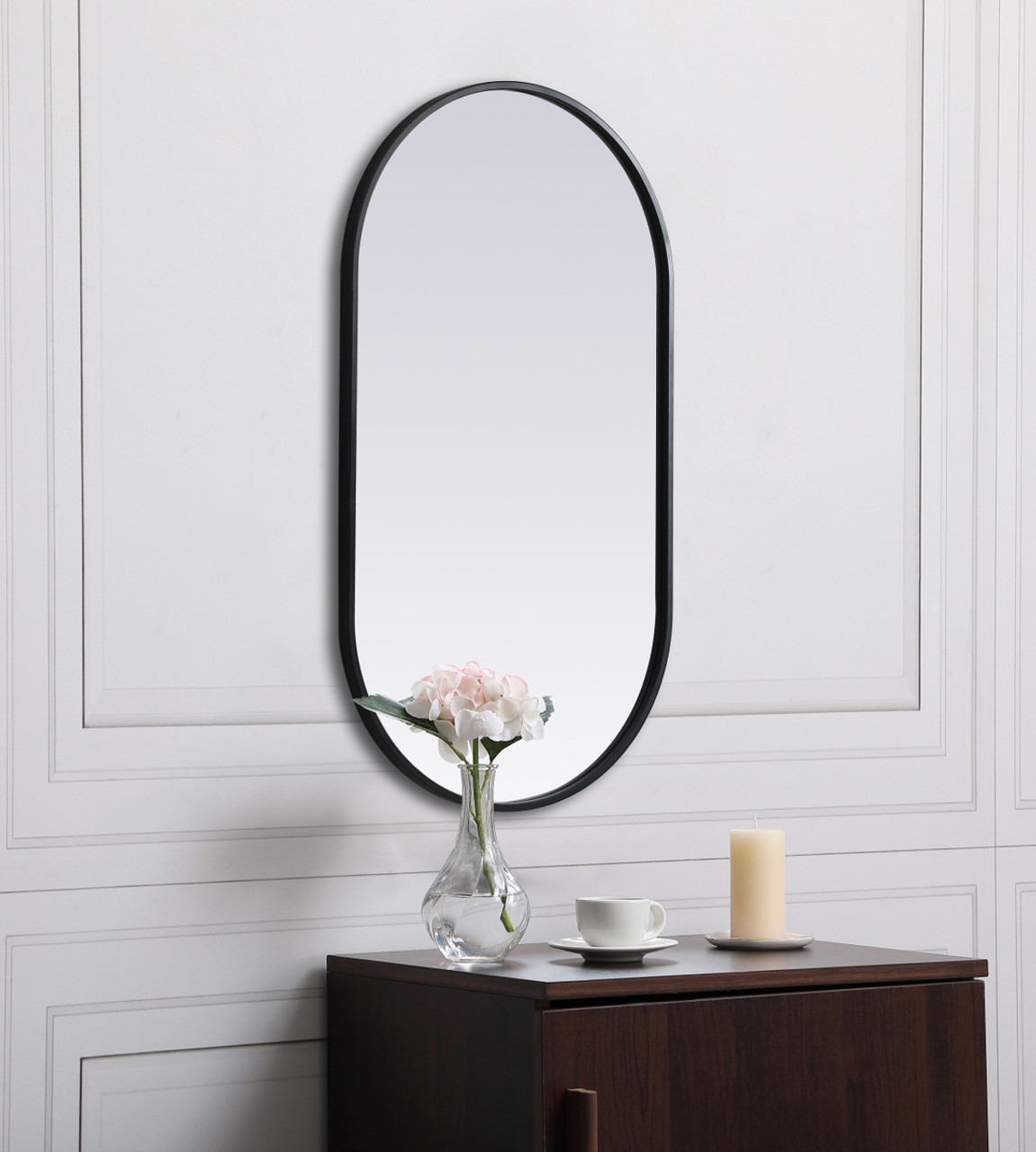 Elegant Decor MR2A2036BLK Metal Frame Oval Mirror 20x36 Inch in Black