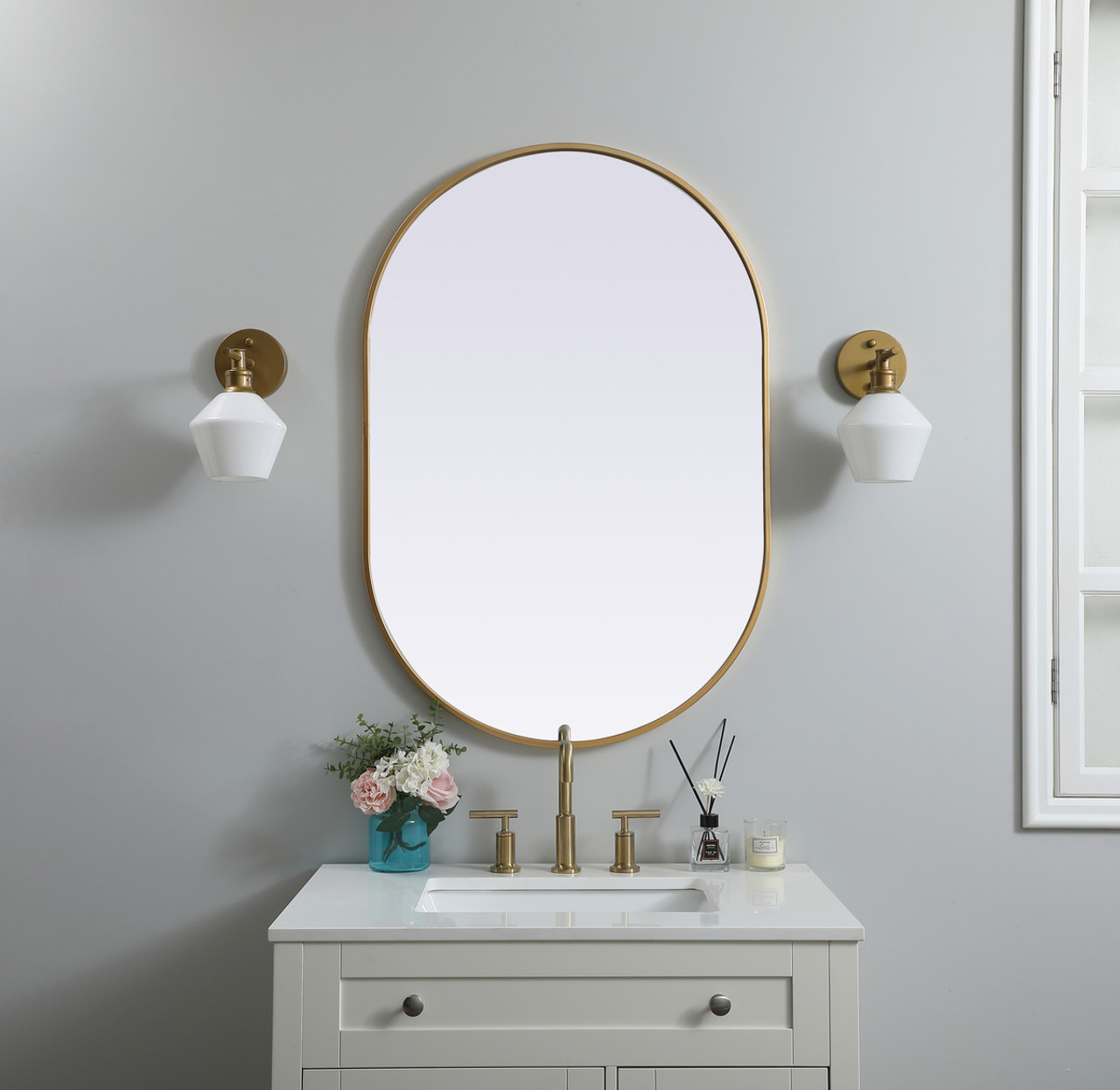 Elegant Decor MR2A2740BRS Metal Frame Oval Mirror 27x40 Inch in Brass