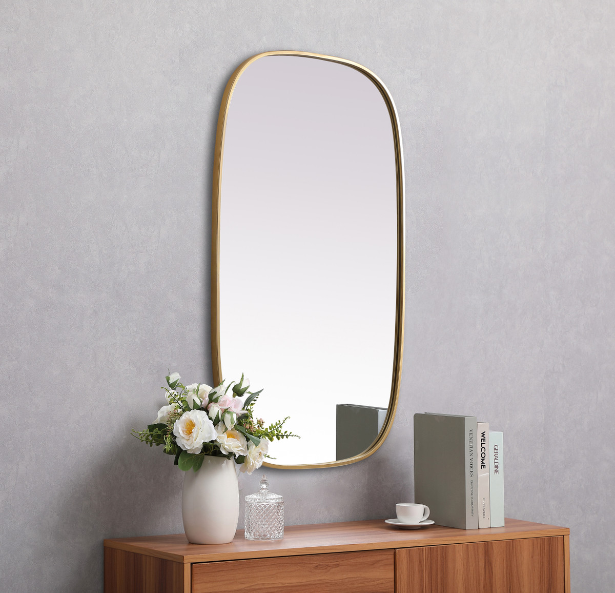 Elegant Decor MR2B2440BRS Metal Frame Oval Mirror 24x40 Inch in Brass
