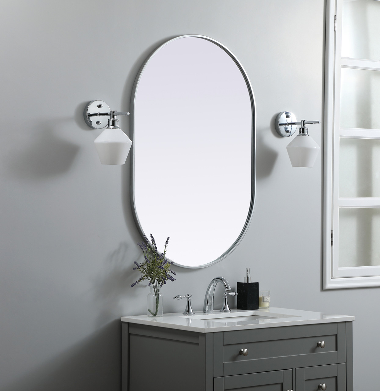 Elegant Decor MR2A2740SIL Metal Frame Oval Mirror 27x40 Inch in Silver