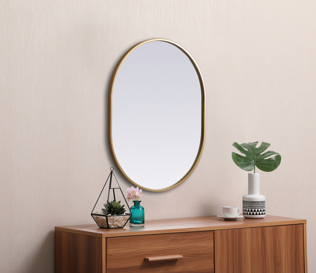 Elegant Decor MR2A2430BRS Metal Frame Oval Mirror 24x30 Inch in Brass