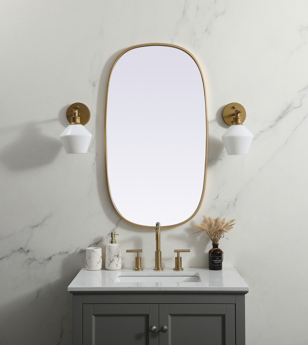 Elegant Decor MR2B2036BRS Metal Frame Oval Mirror 20x36 Inch in Brass