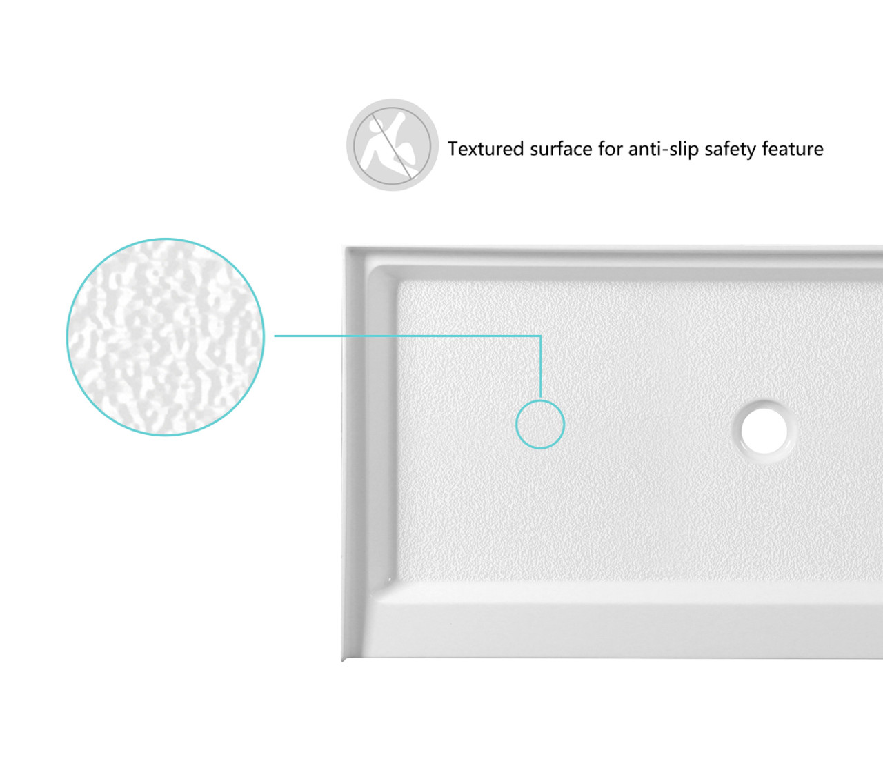 Elegant Kitchen and Bath STY01-C6030 60x30 inch Single threshold shower tray center drain in glossy white