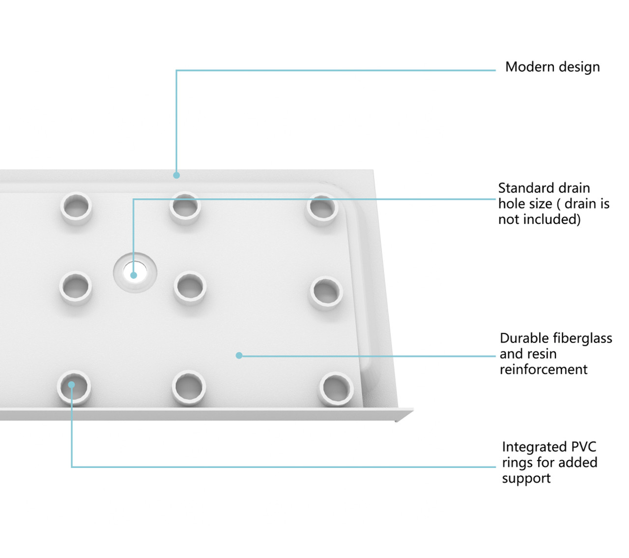 Elegant Kitchen and Bath STY01-C6030 60x30 inch Single threshold shower tray center drain in glossy white