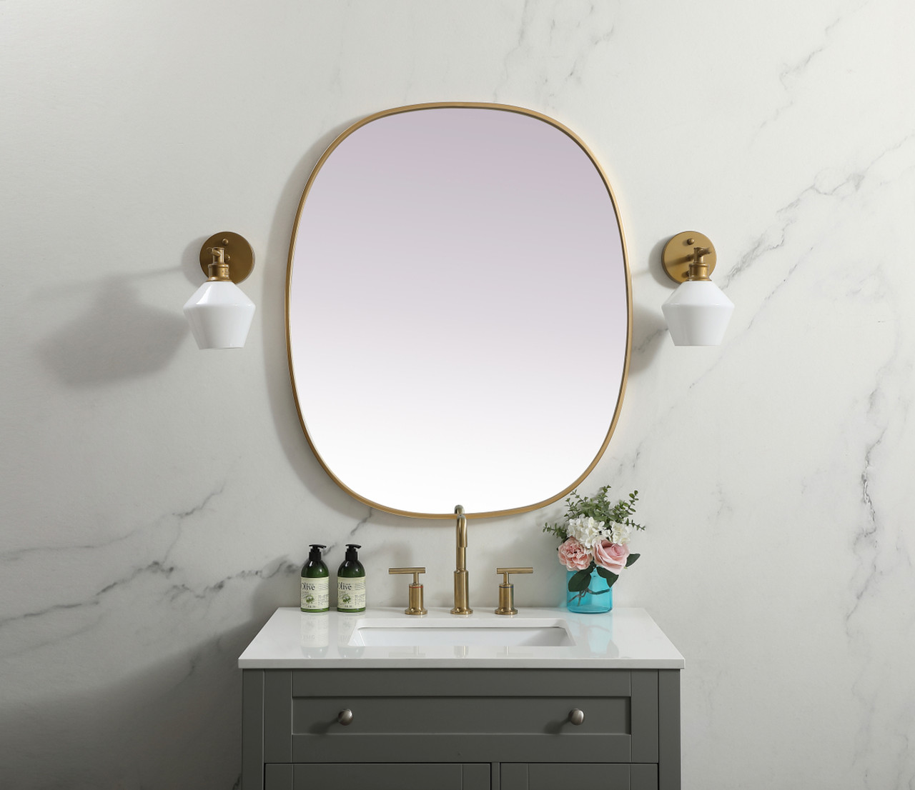 Elegant Decor MR2B3036BRS Metal Frame Oval Mirror 30x36 Inch in Brass