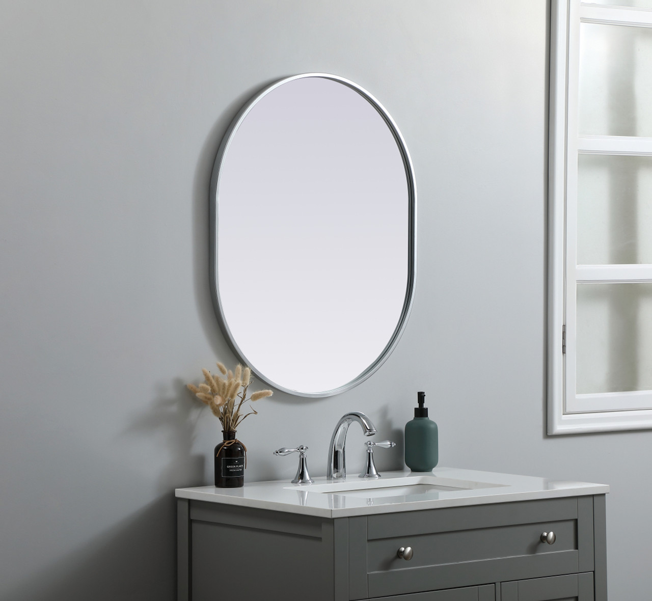 Elegant Decor MR2A2430SIL Metal Frame Oval Mirror 24x30 Inch in Silver