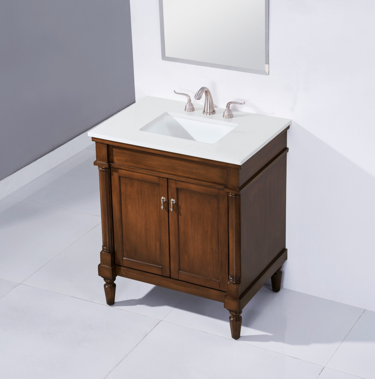Elegant Decor VF13030WT-VW 30 inch Single Bathroom vanity in Walnut with ivory white engineered marble Elegant Decor VF13030WT-VW 30 inch Single Bathroom vanity in Walnut with ivory white engineered marble
