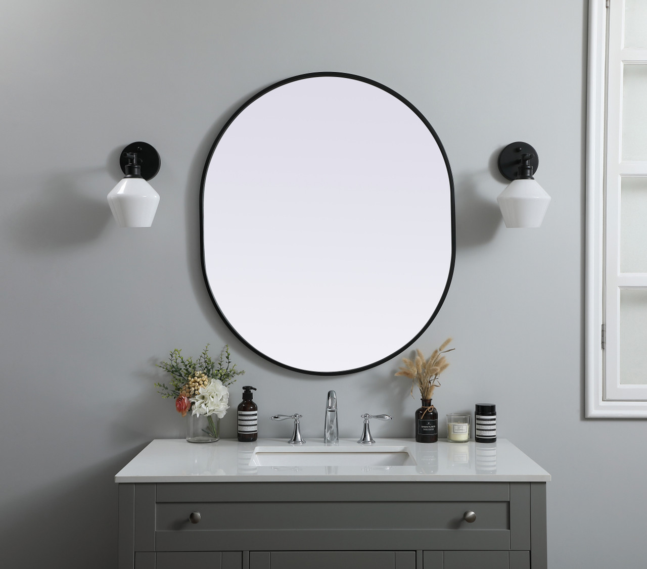 Elegant Decor MR2A3036BLK Metal Frame Oval Mirror 30x36 Inch in Black