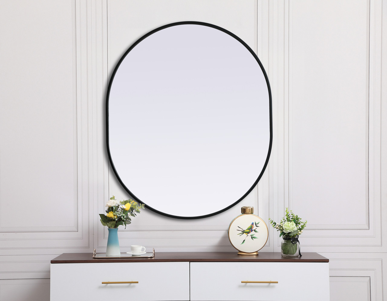 Elegant Decor MR2A3036BLK Metal Frame Oval Mirror 30x36 Inch in Black