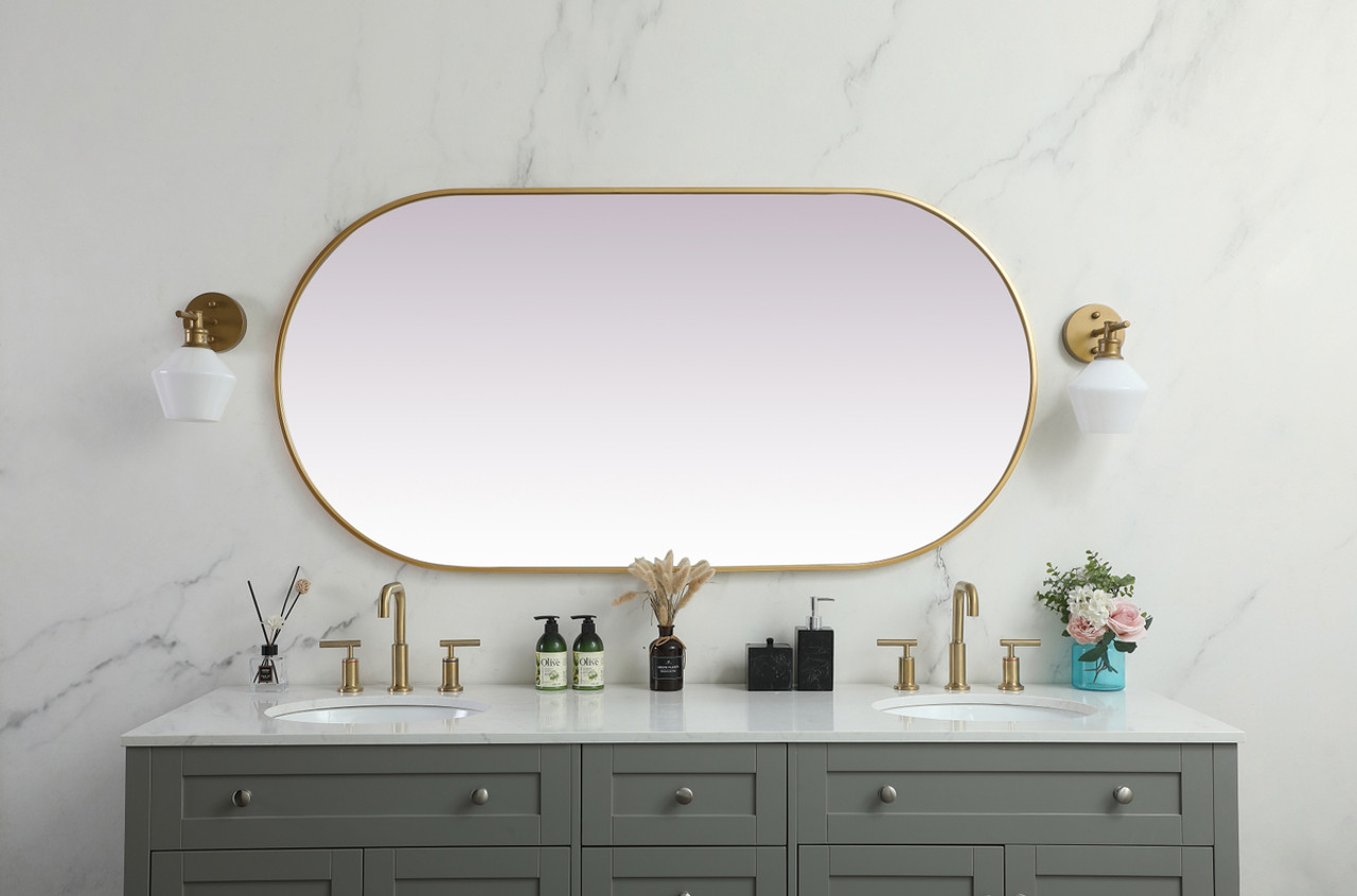 Elegant Decor MR2A3060BRS Metal Frame Oval Mirror 30x60 Inch in Brass