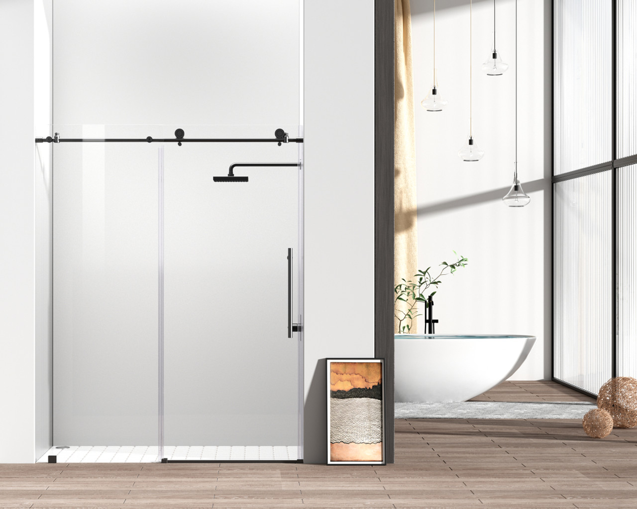 Elegant Kitchen and Bath SD101-6076MBK Frameless shower door 60 x 76 Matte Black