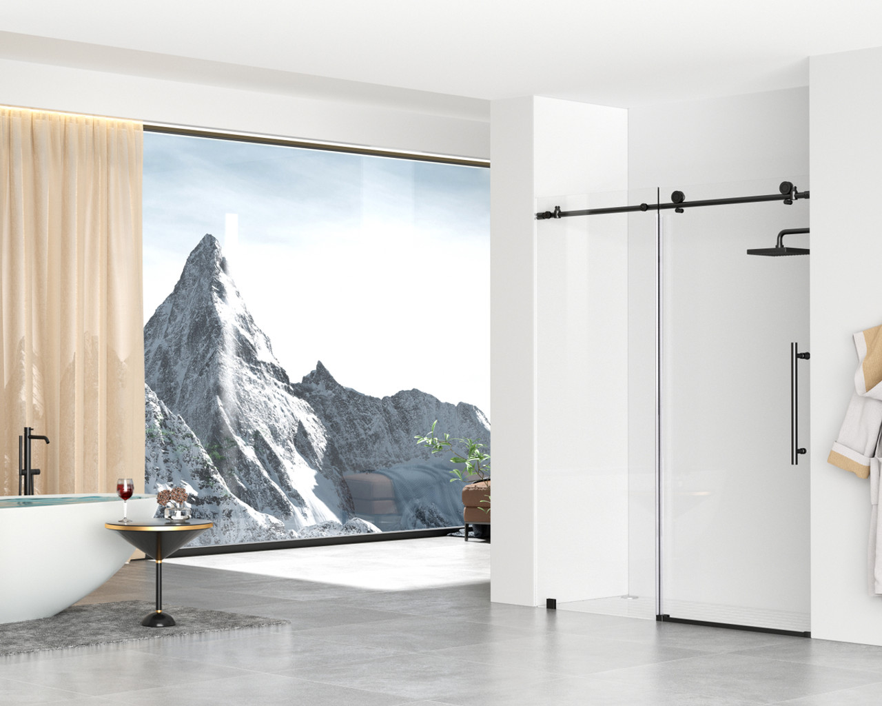 Elegant Kitchen and Bath SD101-6076MBK Frameless shower door 60 x 76 Matte Black