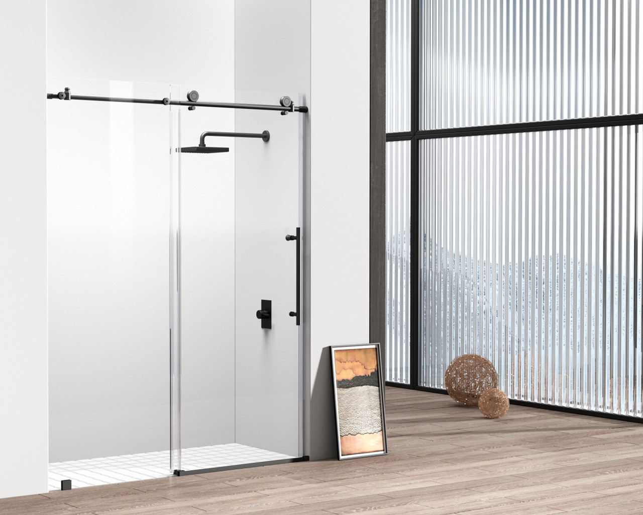 Elegant Kitchen and Bath SD101-6076MBK Frameless shower door 60 x 76 Matte Black