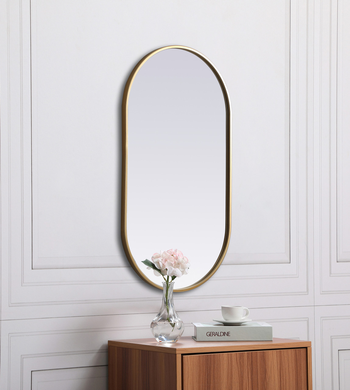 Elegant Decor MR2A2036BRS Metal Frame Oval Mirror 20x36 Inch in Brass Elegant Decor MR2A2036BRS Metal Frame Oval Mirror 20x36 Inch in Brass