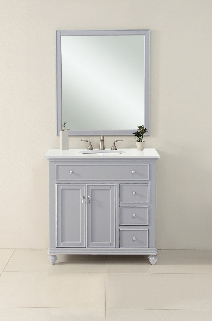 Elegant Kitchen and Bath VF12336GR-VW 36 inch Single Bathroom vanity in Light Grey with ivory white engineered marble